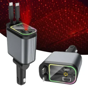 4-In-1 Retractable Car Charger with Star Projection Night Light